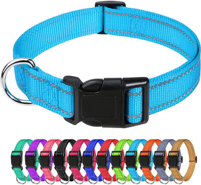Hondenhalsband, reflecterende grote hondenhalsband - antislip en anti-rekbare puppyriem - verstelbaar lichtblauw - 30-40 cm