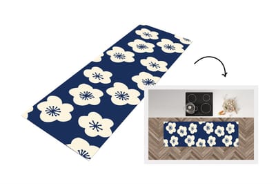 Keukenloper 150x50 cm - Keukenmat vinyl Sakura - Wit - Patroon - Japan - Keukenmatten loper - Keuken vloerkleed tapijt