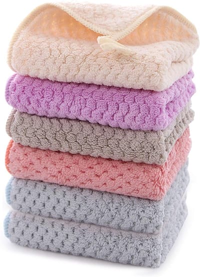 Kleine handdoek, handdoek, 6-delige set keukenhanddoek, hangende koraalfleece handdoek, met riemlus, superabsorberend, sneldrogend, 25*25 cm