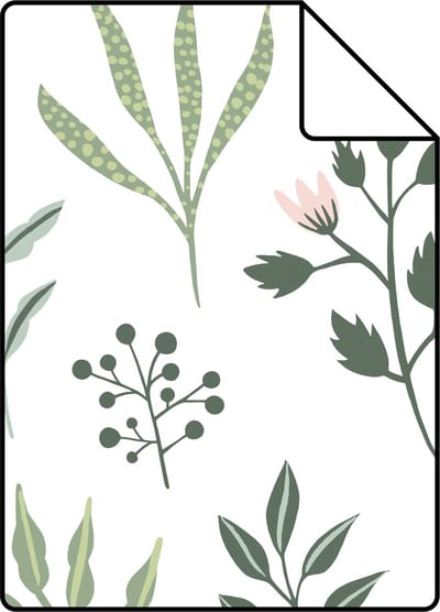 Proefstaal ESTAhome behang bloemmotief in Scandinavische stijl wit en vergrijsd groen - 26.5 x 21 cm - 139080-S