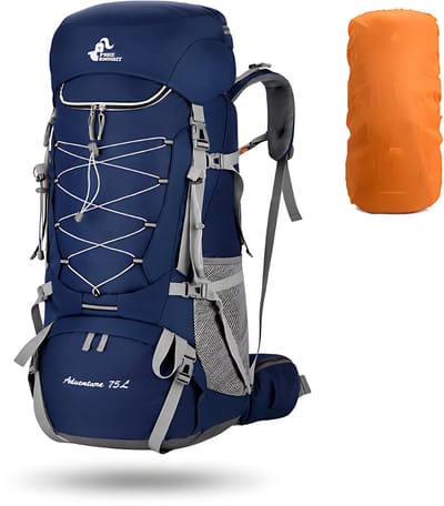 CarryQuest® 75L Hiking Backpack - Nylon/Polyester Wandelrugzak met Regenhoes, Waterzakuitgang, Schoenenvak & Rugventilatie - Donker blauw