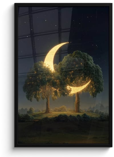 Poster in lijst - Fotolijst 60x90 cm - Posters - Maan - Bomen - Rust - Posterlijst zwart - Decoratie - Wanddecoratie woonkamer - Muurdecoratie slaapkamer