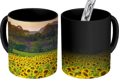 Magische Mok - Foto op Warmte Mokken - Koffiemok - Zonnebloem - Natuur - Berg - Magic Mok - Beker - 350 ML - Theemok