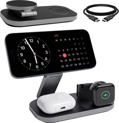 Nuvance Draadloze Oplader - 3 in 1 - 15W - Oplaadstation - Snellader - Wireless Charger - Geschikt voor Apple Smartwatch & Oortjes
