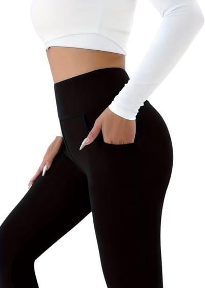 SparkNine Softwarm thermische legging - winterbroek - M - zwart - hoge taille - met zijzakken - warm & zacht