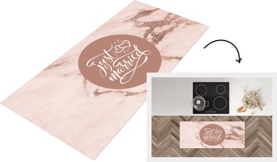 Keukenloper - Loper keuken - Just married - Quotes - Spreuken - Trouwen - 120x50 cm - Keukenloper vinyl