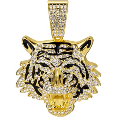 Pendentif Tête de Tigre Full Diamond en Alliage Cubain Bijoux Style Hip Hop Street