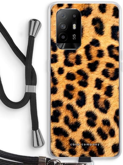 Case Company® - Hoesje met koord geschikt voor Oppo A94 5G hoesje met Koord - Luipaard - Telefoonhoesje met Zwart Koord - Bescherming aan alle Kanten en Over de Schermrand