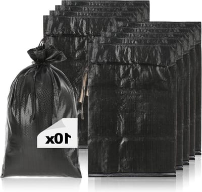 10x zandzakken tot 20kg - premium PP-tas met bevestigingsriem - extreem robuuste stoffen tas - resistente overstromingsbeschermingstas - zwart - 10 stuks