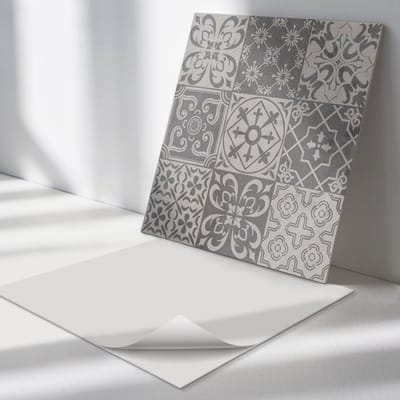 Wallfluent Vinyl Tegels - 3X3 tegelpatronen Zelfklevende Vinyltegels - 30 cm x 30 cm - Grijs Vinyl Tegels - 9 stuks - Vierkant PVC Tegels - Texturen Plaktegels - Vloer Tegels PVC - Plaktegels Keuken en Badkamer