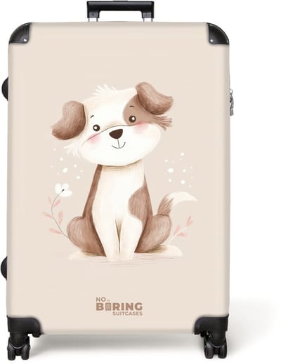 NoBoringSuitcases.com® - Koffer groot - Reiskoffer lichtgewicht - Hond in de kleuren bruin en beige - Rolkoffer met 4 wielen - Grote trolley XL - 98 liter bagage