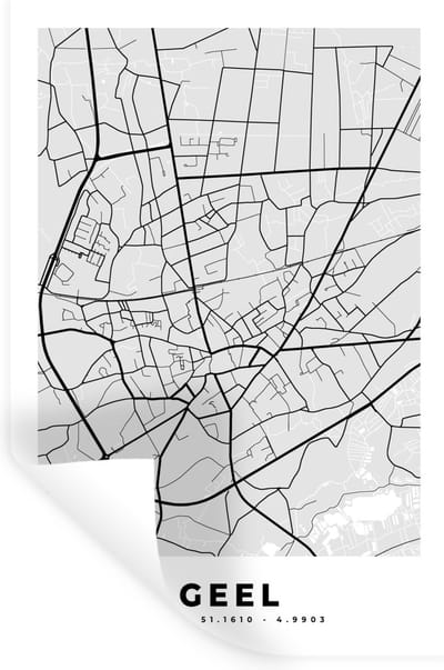 Muurstickers - Sticker Folie - België – Geel – Stadskaart – Kaart – Zwart Wit – Plattegrond - 20x30 cm - Plakfolie - Muurstickers Kinderkamer - Zelfklevend Behang - Zelfklevend behangpapier - Stickerfolie