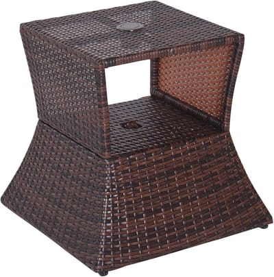 Rotan rieten salontafel met parasolgat voor buiten