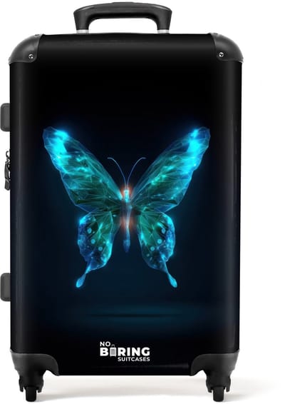 NoBoringSuitcases.com® - Kinderkoffer jongen - Kindertrolley jongens - Magische digitale vlinder - Koffer kind groot - Rolkoffer lichtgewicht - Reiskoffer met 4 wielen - Grote trolley XL - 20 kg bagage
