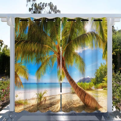 Hawaï's Zandstranden en Mariene Natuur 3D Digitale Print Zonnescherm GordijnWoonkamer Slaapkamer Huisdecoratie 2 Panelen 100W160H(CM)40x63in&Grommet Top