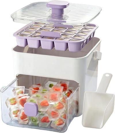 IJsblokjesbakje met deksel - Ijsmaker bak - Dranken Koelen - 50 IJsblokjes per keer - 20x20x10 cm - Wit
