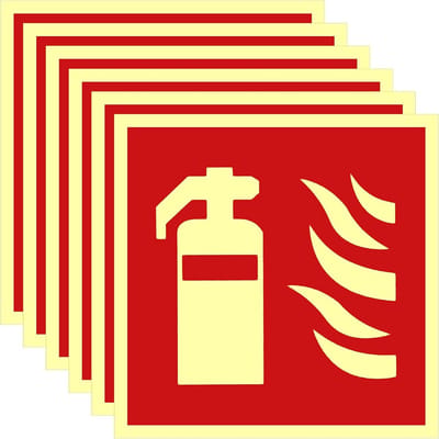 Set van 6 Zelfklevende Brandblusser Stickers, 15 x 15 cm, Luminous, Hoogwaardige Brandveiligheid Signalen voor Thuisgebruik