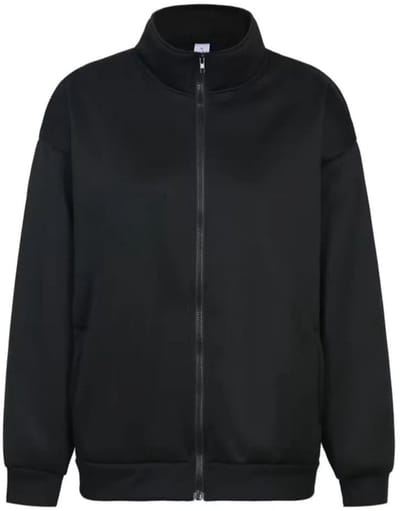 Modieuze Zwarte Dames Fleece Jas met Rits, Comfortabele Casual Sportieve Lange Mouwen en Hoge Hals - 2XL-3XL