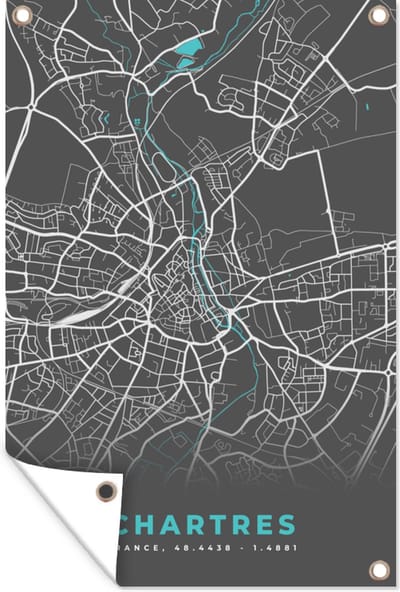 Muurdecoratie Chartres - Plattegrond - Kaart - Stadskaart - Frankrijk - 120x180 cm - Tuinposter - Tuindoek