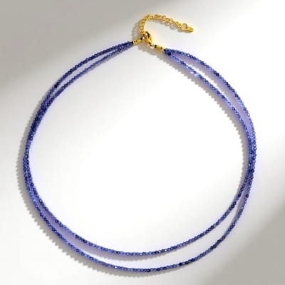 Cavill - Zilveren Halsketting - 925 Sterling Zilver Verguld - 34,9 ct Facet Tanzanieten Ronde Kralen - Elegant Verstelbaar 42-50 cm