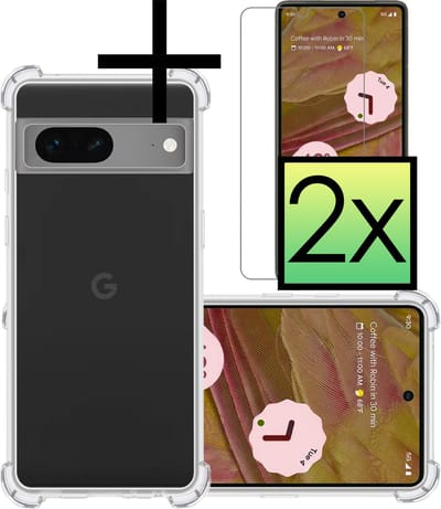 Hoesje - Met Screenprotector - 2 Stuks - Geschikt voor Google Pixel 7 - Sterk & Shockproof - Siliconen Case - Back Cover - Telefoon Hoes - Shock Proof - Transparant
