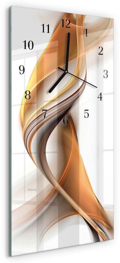 Tulup Wandklok - Abstractie Decoratieve Glazen Klok - 30x60 cm - Oranje Glazen Wandklok Design - Zwarte Handen - Rechthoekige Wandklok - Moderne Wandklok Glas - Wandklok Glas Decoratie