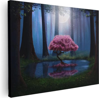 Artaza Canvas Schilderij Bos - 40x30 cm - Klein - Wanddecoratie Bloesemboom - Muurdecoratie Botanisch - Schilderijen Op Canvas