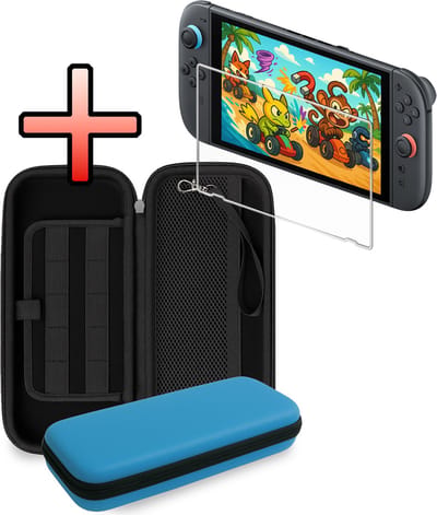 Hoesje Geschikt voor Nintendo Switch 2 Case Hoes Hard Cover Koord Met Screenprotector - Hoes Geschikt voor Nintendo Switch 2 Hoes - Blauw