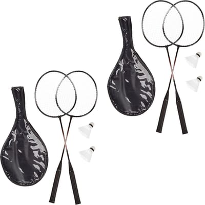 2x badmintonset - met 4 rackets en 4 shuttles - draagagtas met schouderband