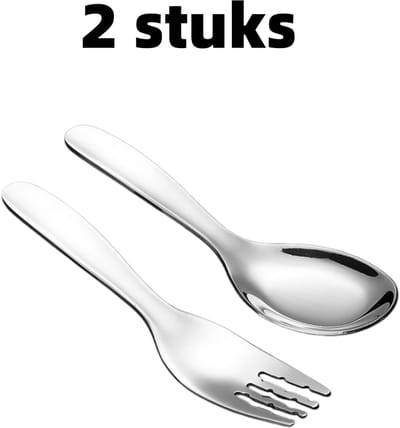 2-delige set - Lepel en vork - Bestekset - Keukengereedschap - Roestvrijstalen set - Geschikt voor huishoudelijk gebruik - Geschikt voor kinderen en volwassenen - Zilver