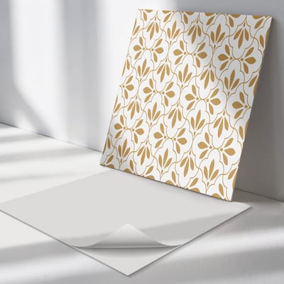 Wallfluent Vinyl Tegels - Elegant Plantenpatroon Vinyl Vloer Tegels - 30 cm x 30 cm - Beige PVC Tegels - Set van 9 - Vierkant PVC Tegels - Patroon Plaktegels - Zelfklevende Vinyl Tegels - Plaktegels Keuken en Badkamer