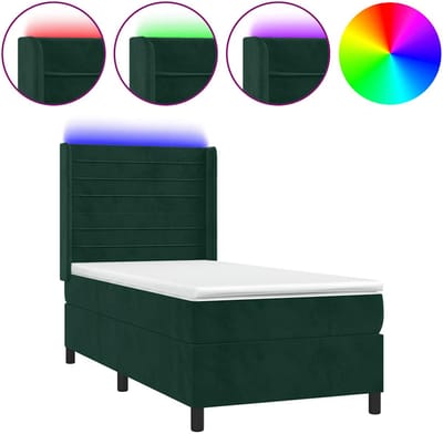vidaXL - Boxspring - met - matras - en - LED - fluweel - donkergroen - 100x200 - cm
