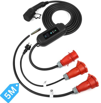 Mobiele Thuislader Type 2 16A 3-fase 11 kW (230/400v) | 5 meter | CEE stekker rood IP66 Waterdicht inclusief verloopstekkers & timer functie