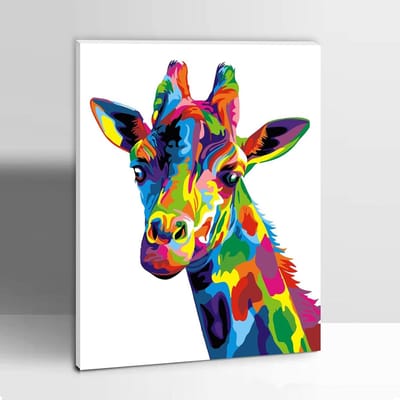 DIY Schilderen op Nummer Kits voor Volwassenen en Kinderen, Canvas Schilderset met Acrylverf en Kwasten, 30x40cm Kleurrijke Giraffe met Houten Lijst - Creatief Kunstproject voor 9+ Jaar