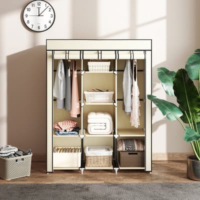 REDOM Stoffen Kledingkast - Met Hangroedes en 8 Planken - Modern - Slaapkamer - Stof - Crèmewit - 125 x 43 x 162,5 cm