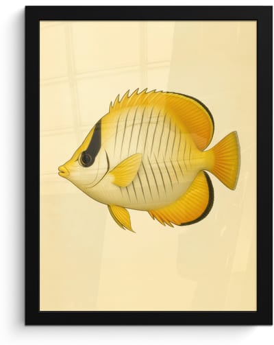 Poster in lijst - Fotolijst 30x40 cm - Posters - Ovaal - Vis - Geel - Schubben - Posterlijst zwart - Decoratie - Wanddecoratie woonkamer - Muurdecoratie slaapkamer