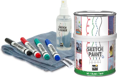 MagPaint Sketchpaint Starterspakket - Whiteboardverf Wit Glans 500ml (3m²) - Compleet met Reinigerspray, Markers & Microvezeldoek