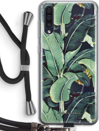 Hoesje met koord geschikt voor Samsung Galaxy A50 hoesje met Koord - Bananenbladeren - Telefoonhoesje met Zwart Koord - Bescherming aan alle Kanten en Over de Schermrand