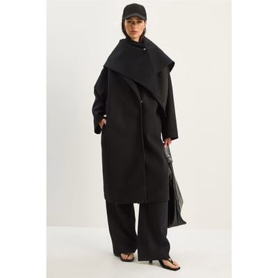 Oversized Sjaalkraag Geknoopte Jas