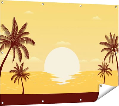 Gards Tuinposter Zonsondergang met Palmbomen - Abstract - 120x90 cm - Tuindoek - Tuindecoratie - Wanddecoratie buiten - Tuinschilderij