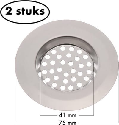 Gootsteen zeef RVS 75mm buitenmaat 41mm binnenmaat - Wastafel putje - Afvoer filter – 2 stuks