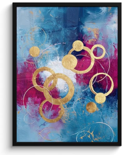 Poster in lijst - Fotolijst 60x80 cm - Posters - Cirkels - Goud - Abstract - Posterlijst zwart - Decoratie - Wanddecoratie woonkamer - Muurdecoratie slaapkamer