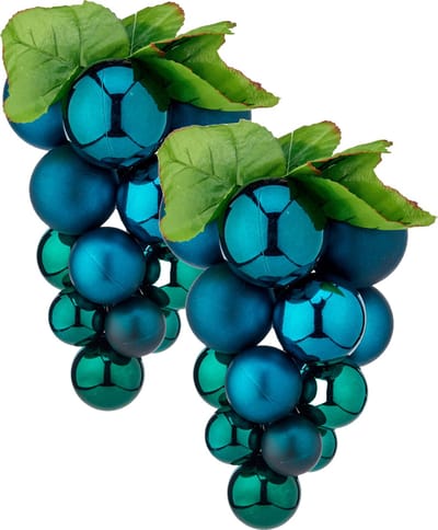 Krist+ Kerstornament druiventros - 2x stuks - blauw - 33 cm - kunststof - kersthanger fruit - wijn thema - decoratie druiven
