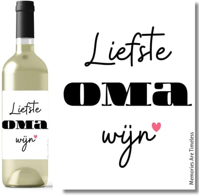 Liefste oma wijnetiket - Cadeau etiket voor wijnfles met hartje - 10,5 x 14,8 cm