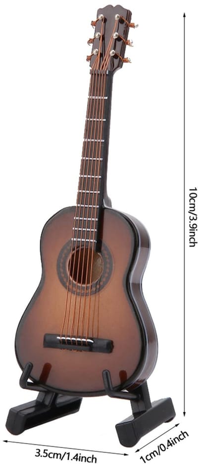 Dailygoody - Miniatuur Gitaar Model - Houten Muziekinstrument - Decoratie Voor Kinderkamer - Bruin - Ambachtelijk Ornament - Inclusief Standaard en Do...