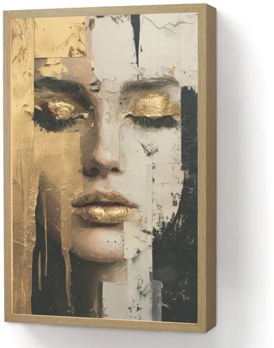 Wandlamp 40x60 cm - Oplaadbaar - Abstract - Goud - Gezicht - Lippen - Wandlampen binnen woonkamer - Slaapkamer lamp - Decoratieve nachtlamp - Vloerlamp draadloos
