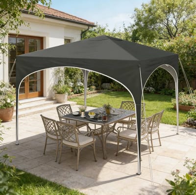 HAUSS SPOLE Partytent – 3 x 3 m Verstelbare Hoogte – Metaal En Oxford 210D – Grijs – Paviljoen Voor Tuin En Terras – Inklapbaar