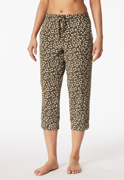 3/4-lange loungebroek met bloemen- en luipaardprint, olijfgroen - Mix+ Relax 34