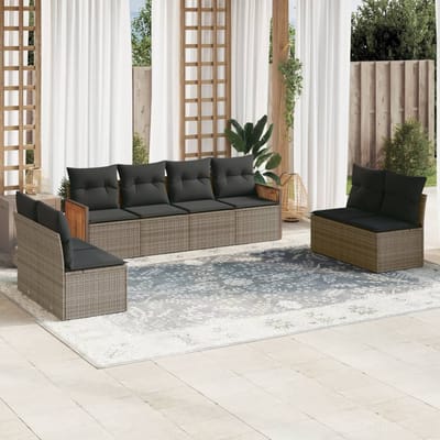 vidaXL - 8-delige - Loungeset - met - kussens - poly - rattan - grijs