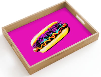 Dienblad hout 40x30 cm - Schootdienblad - Hotdog - Roze - Retro - Borrelplank rechthoek - Plateau dienbladen